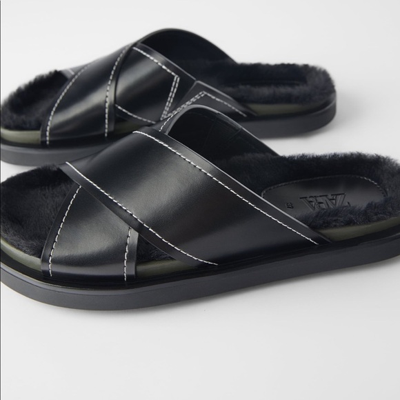 ZARA BNWT Flat Faux Fur Sandals - Picture 4 of 5